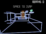 Neon Platform 3D game screenshot, player jumping on a yellow cube in a glowing 3D obstacle course, free online platformer