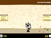 Panda Waiter free online balancing game screenshot - cute panda holding a tall stack of plates while dodging falling objects
