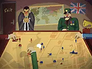 Screenshot of the game General Room, showing circular military units being flicked across a wooden game board toward the edge in a physics-based action game.