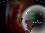 Screenshot of Hover Phoenix space game with a spacecraft flying near a planet and shooting asteroids