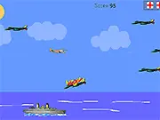 Planes Online Shooter game screenshot showing an airplane shooting a bomb at enemy warships