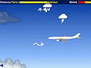 Screenshot of Safe Flight Simulator free online game, airplane navigating through a turbulent thunderstorm