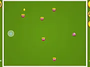 Candy Avoid Saga game screenshot showing a player-controlled candy collecting gold coins while avoiding hostile crowned candies in an arcade setting