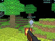 Killers on Blocks game screenshot showing a block-style character aiming a weapon at an enemy, radar visible on screen, free online shooter game on PlayArcadeHub