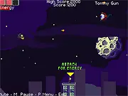 The Vampire Jetpack online game screenshot, character flying with a jetpack over a city, free ability-stealing action game on PlayArcadeHub.
