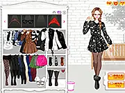 Noble Sense Plush Coat free online dress up game screenshot showing a female model wearing an elegant fur coat and a black dress on PlayArcadeHub
