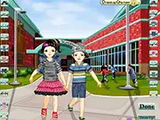 Thickest Friends free online dress up game screenshot, styling best friends Tom and Rose in modern school uniforms