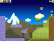 The Tofu Ninja game screen, showing the square tofu character mid-air, jumping over spikes and enemies in a challenging 2D action platformer environment.