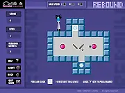 Rebound Puzzle free online game screenshot showing a ball bouncing through a maze to collect yellow items