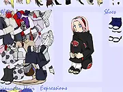 Female ninja (Kunoichi) dressed in black tactical gear and holding a sword, free online themed dress up game.