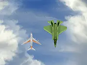 The Pilot Master free online game screenshot of a small airplane flying near floating blue and red parachutes