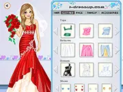 Screenshot of the Unconventional Wedding Gowns dress up game showing a bride-to-be wearing a colorful, non-traditional wedding dress instead of a white one.