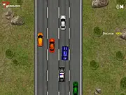 Escape Race free online driving game screenshot showing a car speeding away from police vehicles on a highway.
