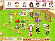 Sunflower Kindergarten free online game screenshot, showing a decorated playroom with colorful toys and furniture