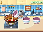 Screenshot from the Salt and Pepper Shrimps online cooking game showing shrimp being seasoned and prepared on a cutting board