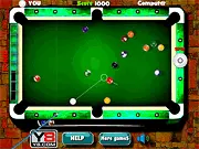 Screenshot of the 8 Ball Challenge pool table with balls set up for the break and the white cue ball ready