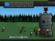 Screenshot of Mythic Fort Defense free online tower defense game showing a fort under attack by zombies