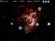 Screenshot of Nebula Defender retro space shooter game with a spaceship firing at alien enemies