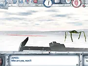 James Crawler Arctic Invasion free online 3D survival game, showing a character exploring a snowy, icy arctic landscape with alien enemies visible.