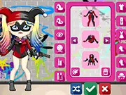 Harley Quinn dress up game online free, Dr. Harleen Quinzel fashion and makeup game, DC Comics styling game on PlayArcadeHub