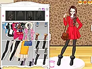 A stylish model wearing a layered outfit including a big coat and a step skirt, representing the beautiful winter fashion in the Winter Taipei Dress Up free online game.