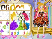 Butterfly Dress Up free online game image showing a girl wearing a beautiful, flowing, butterfly-inspired gown and wings on PlayArcadeHub