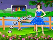 Majesty Girl Dressup free online game image showing a beautiful lady in an elegant dress posing against a lush green forest backdrop on PlayArcadeHub