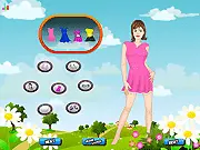 Summer Girl Dressup free online game image showing a girl wearing a light, stylish summer dress and accessories on PlayArcadeHub