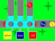 Rollin' Balls free online puzzle game screenshot, showing colored balls rolling quickly towards matching shafts or tubes.