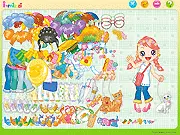 Little Lady Dressup game showing the cute girl model wearing a colorful dress and accessories