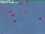 Super Puke 64 gameplay screen showing the blue cube 'Blue' attacking red enemies with puke, play free online arcade shooter