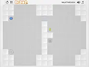 MazeEye game screenshot; a simple, top-down view of a blue and gray maze/grid with a large, white eyeball character (the 'Eye') positioned inside one of the pathways.