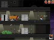 A hero character navigating a dangerous obstacle-filled level inside a tower, demonstrating the required memory and timing in the Tower Tough 2-button puzzle free online game.