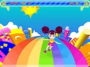 Yoyo the Star game screenshot of girl balancing on a narrow path with obstacles