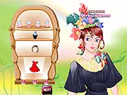 Screenshot of Vintage Girl Makeup online game showing a model with a classic retro hairstyle and red lipstick