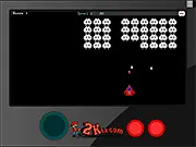 Space Vader fixed-shooter game screenshot with the player's plane battling waves of descending alien enemies in a 2D sci-fi setting.