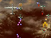 Red Plane 2 free jet fighting game screenshot showing a red plane shooting bullets and dropping a bomb during mid-air combat against a boss