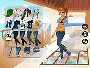 Summer Getaway Dress Up free online game showing a girl in casual summer clothes and a wide-brimmed hat
