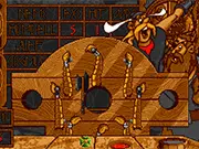 Save The Maiden game screenshot; a knight with an axe, aiming at a princess tied up with ropes or braids on a platform in a dark castle dungeon