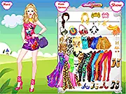 Animal Prints Flash game screenshot; a fashionable young woman named Leona posing in a top and skirt featuring leopard and zebra patterns, surrounded by clothing racks with various animal prints.
