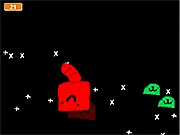 Polymobea: Red And Green free online arcade game screenshot showing red and green blobs and the player character in a color-matching challenge.