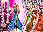 Beauty Queen Dressup game featuring a model in a stunning gown and tiara, play free online fashion game