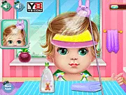 Baby Care and Make Up free online game for girls on PlayArcadeHub, featuring hair cutting and dress up
