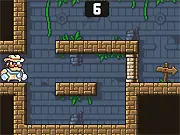 Duke Dashington Remastered 2 online game screenshot showing the hero dashing through a collapsing dungeon with a 10-second timer on PlayArcadeHub