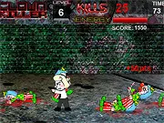 Clown Killer free online game screenshot, first-person shooter view, aiming at scary clowns