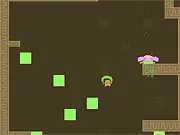 Leaf Me Alone retro-style pixel art platform game screenshot, little character jumping on a green leaf high in a tree, play free online.