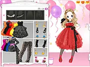Screenshot from the free online game Missy's Summer Party Dress Up, showing the main character trying on a beautiful summer dress.