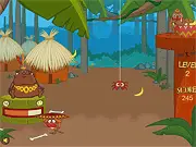 Screenshot of Loco Chew Tribal Feed Online showing a beefy tribal chief waiting to be fed jungle fruit by a small character defending the fruit with a shield.