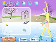 Fashion dress-up game image of a stylized ice skate girl in a beautiful blue figure skating outfit