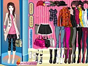 Screenshot of the Winter Wardrobe game showing a model wearing a stylish layered winter outfit, including a hat, scarf, and warm coat